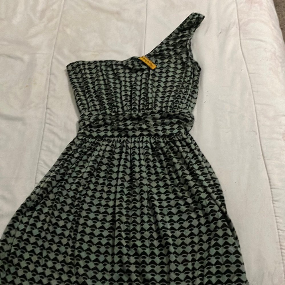One shoulder green and grey short dress by Rachel Pally
